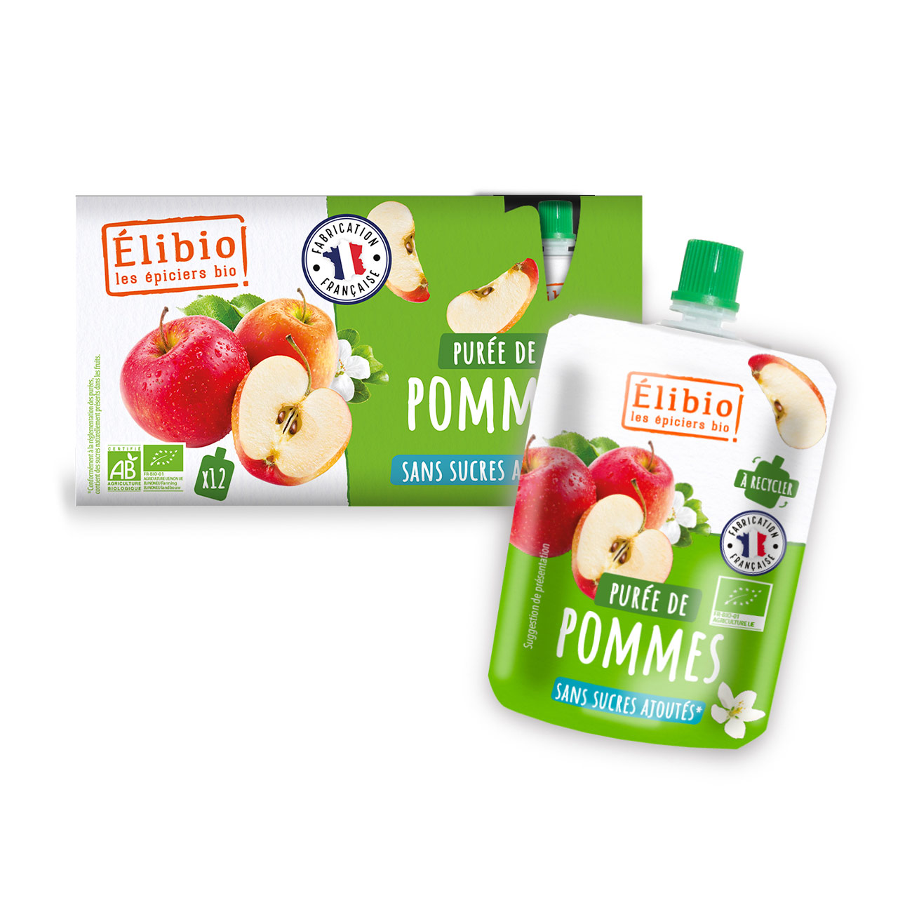 Elibio : Purée de pomme sans sucre ajouté en gourdes