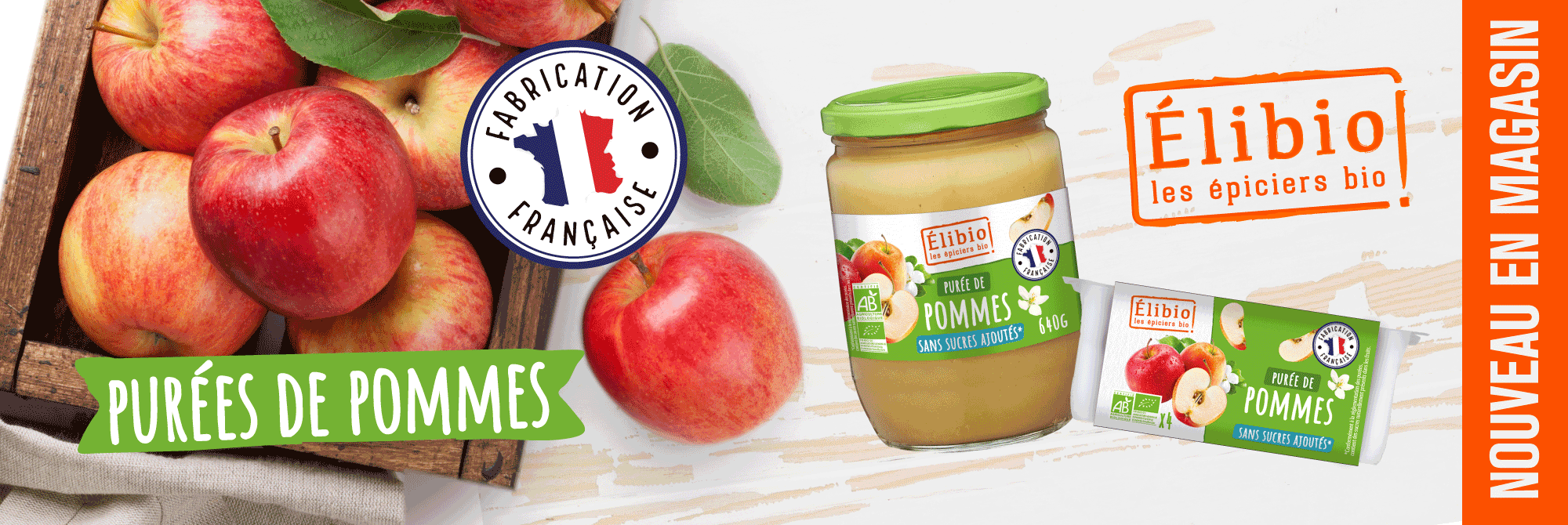 Elibio : Purée de pomme sans sucre ajouté en bocal 640g