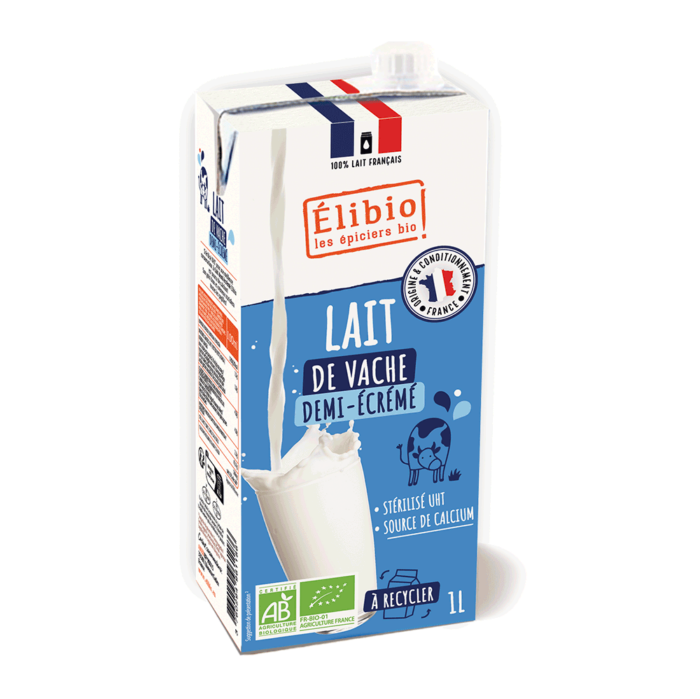 Lait demi écrémé bio 1 L Origine France